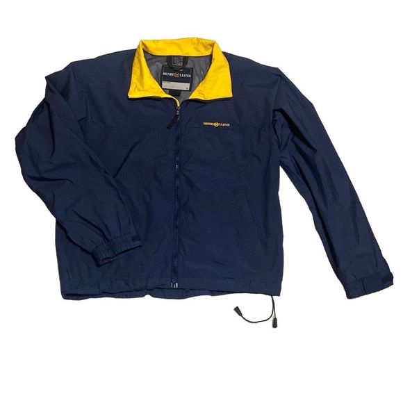 Henri Lloyd Blue Yellow Sailing Jacket Rain Windbreaker Full Zip Men’s Sz Large - Picture 1 of 12